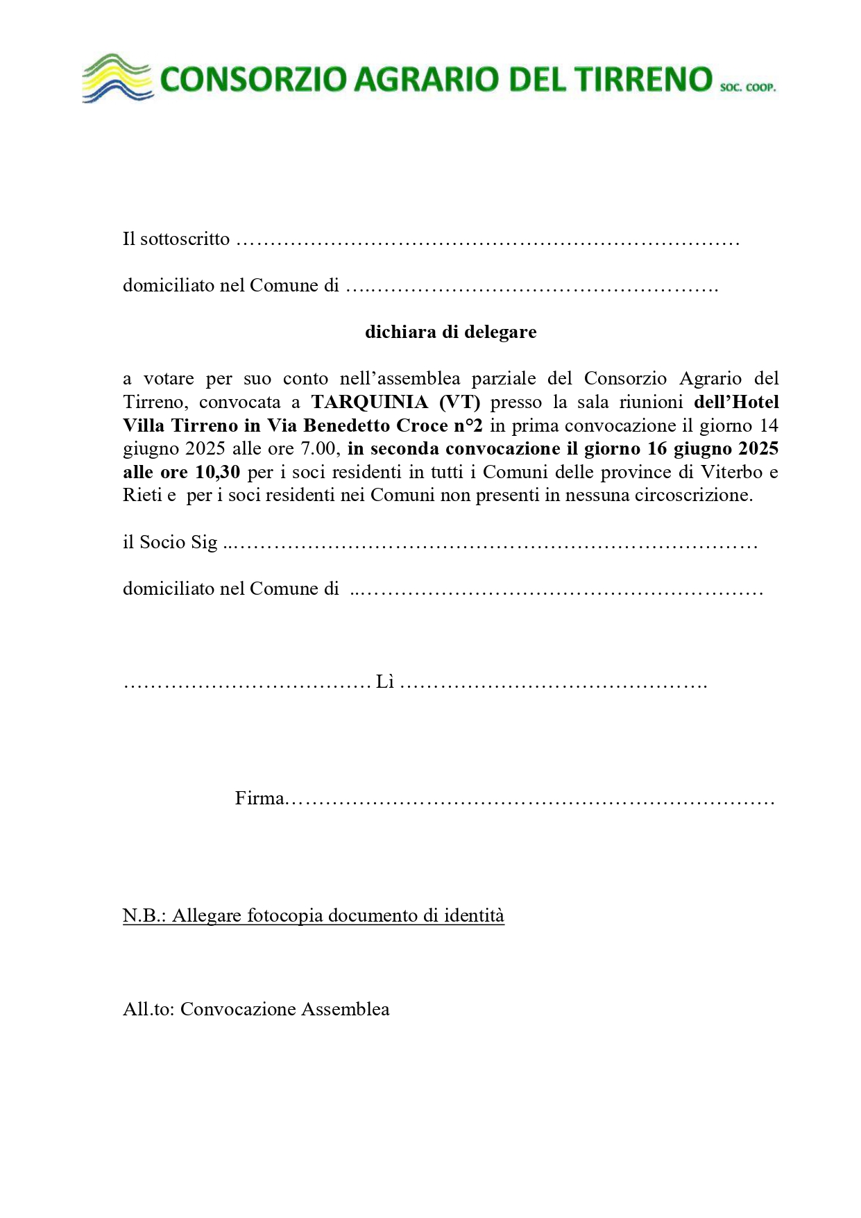 Modello Delega - TARQUINIA