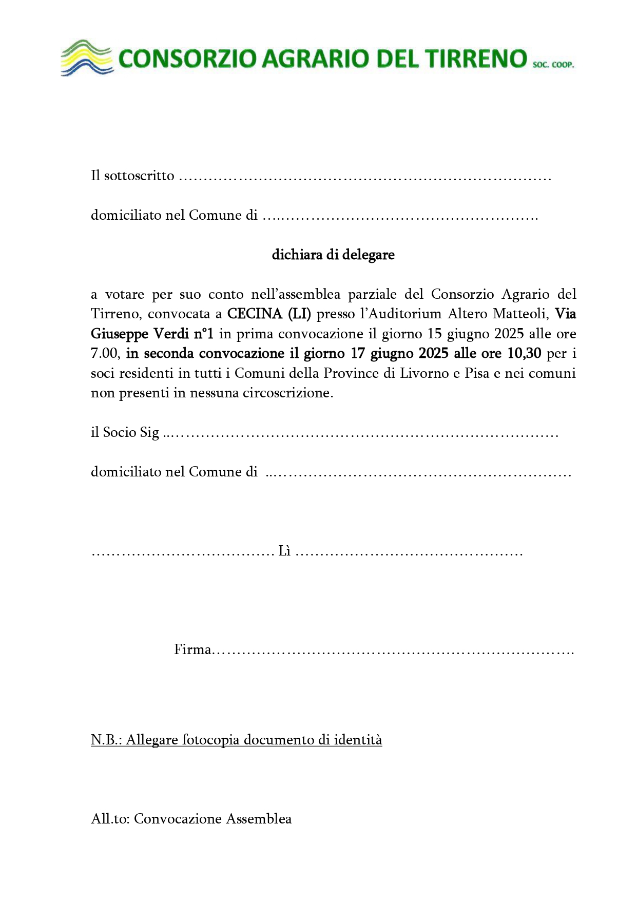 Modello Delega - CECINA (PI)